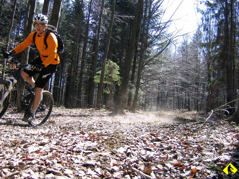 foto 032.jpg - W dół jest cudownie. Nowy Amor spisuje się dobrze, ale w porównaniu z poprzednim zauważyłem, że jest mniej czuły mimo tych samych ustawień dual air. Udało mi się zejść do 13.6kg co przy tej ramie jest wg mnie wynikiem rewelacyjnym. Zresztą oceń sam. Rama to reign z 2005r na trylionie łożysk. Dwa lata później Giant wypuścił Reigny o 800gr lżejsze :(